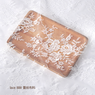 高定法式1.5米款蕾丝面料婚纱 裙布料括挺质感不勾丝粉色白色