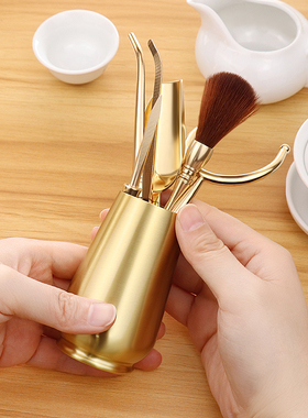 茶道6君子功夫茶泡茶用具黄铜茶叶勺子叉子茶饼凿刀套装六君子