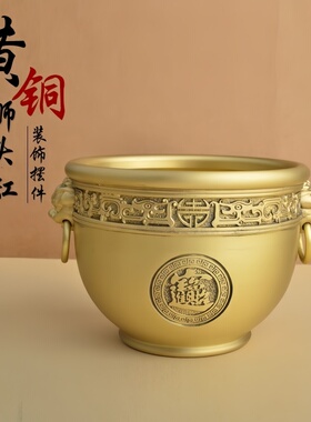 黄铜狮头招财缸摆件开业乔迁礼