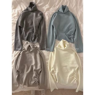 infan 清冷感纸片人高领针织衫捏褶排扣收腰显瘦蝙蝠袖上衣NM1863