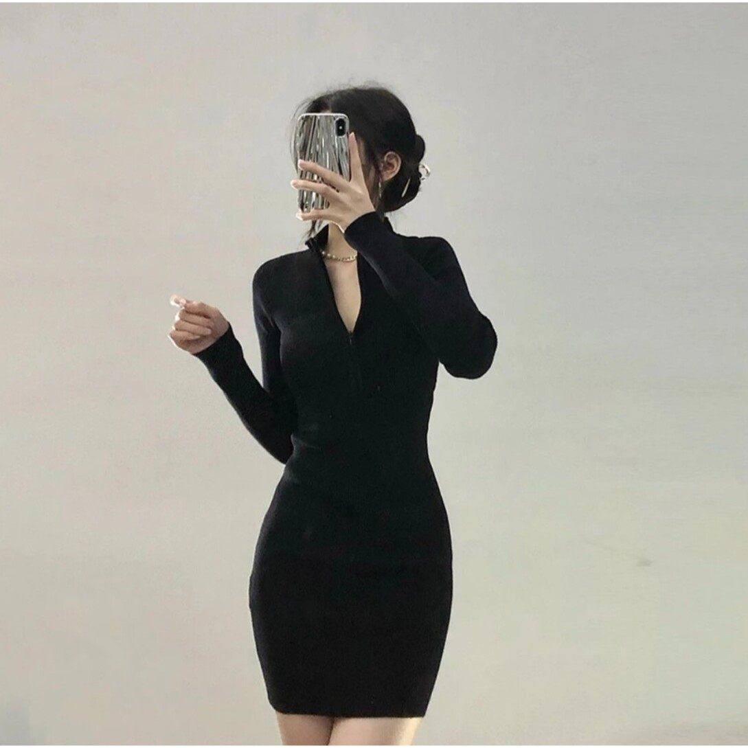 大粗腿的小芷茵的店黑色性感辣妹连衣裙女秋冬长袖收腰显瘦包臀裙,女装/女士精品,连衣裙,淘宝优惠券,粉丝福利购,淘宝优惠卷