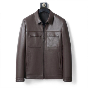 方便雷军同款男士翻领皮衣夹克外套简约潮流休闲夹克外套纳帕皮衣