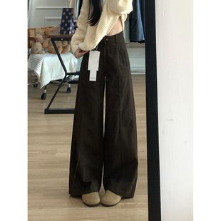 总是被夸漂亮的店大漂亮 美式咖色直筒牛仔裤女秋季高腰休闲裤子