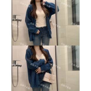 白梨子是梨的店【温柔女主】孔雀蓝韩系慵懒风针织外套蕾丝内搭