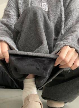 黄吉吉的店灰色糯米裤女2025秋冬季新款软糯高腰阔腿垂感卫裤