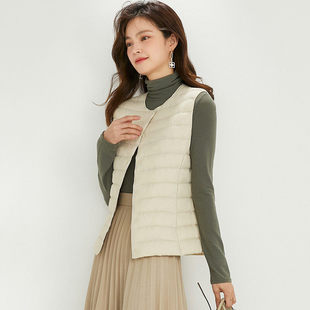 夏婉丸穿搭女款白鸭绒内搭羽绒背心女装V领无领羽绒服马坎肩马甲