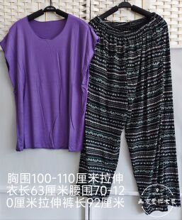 子套裝 夏季 不掉色不起球不縮水1764 褲 莫代爾彈力紫色短袖 女款 大碼