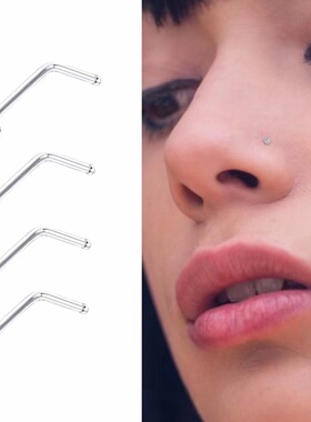 925纯银迷你小钻超闪鼻钉女锆石欧美L型弯杆穿刺抗敏耳骨钉男单只