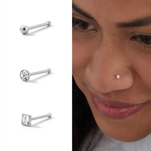 S925纯银鼻钉女闪钻百搭捷克钻小耳骨钉鼻环男细杠防过敏穿孔饰品