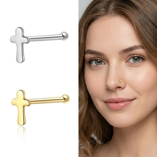 s925纯银迷你十字架鼻钉中性男女欧美穿刺气质银饰小耳骨钉养鼻洞