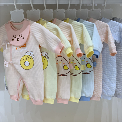 小数点斜襟系带闭裆纯棉连体衣