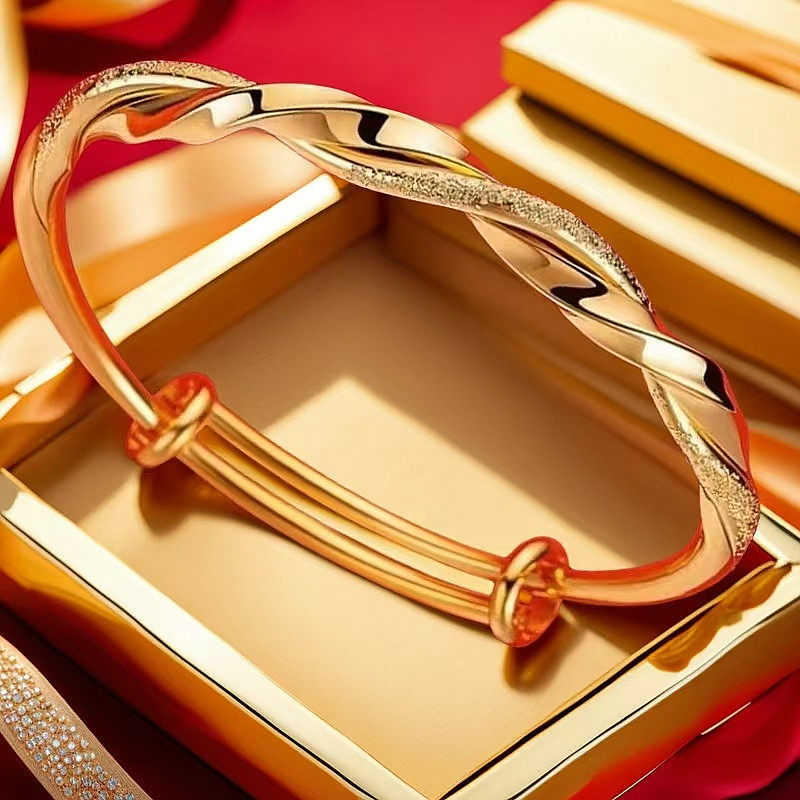 小众感扭纹手镯沙金镀金推拉半钉砂半亮面麻花手镯