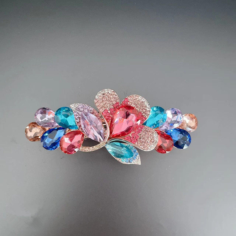 花朵水钻水晶头饰大号发夹弹簧扣后脑勺半全部头发送礼物女友优雅