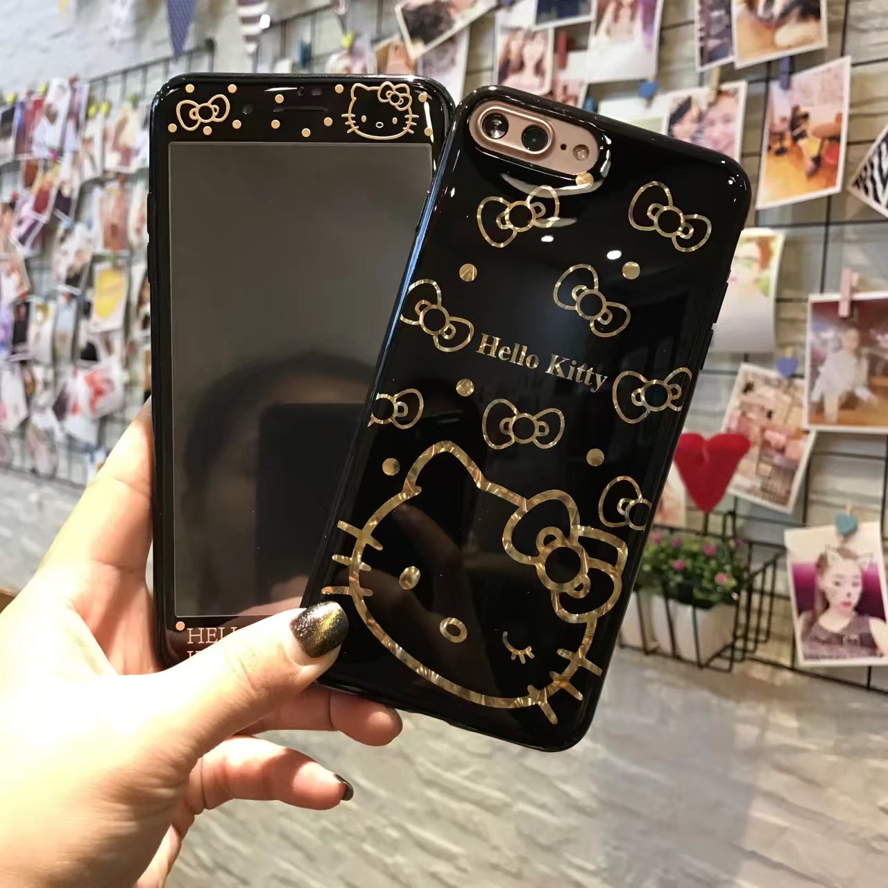 苹果iphone6plus钢化膜卡通7p手机壳8plus凯蒂猫全屏贴6s防爆彩膜(非品牌)