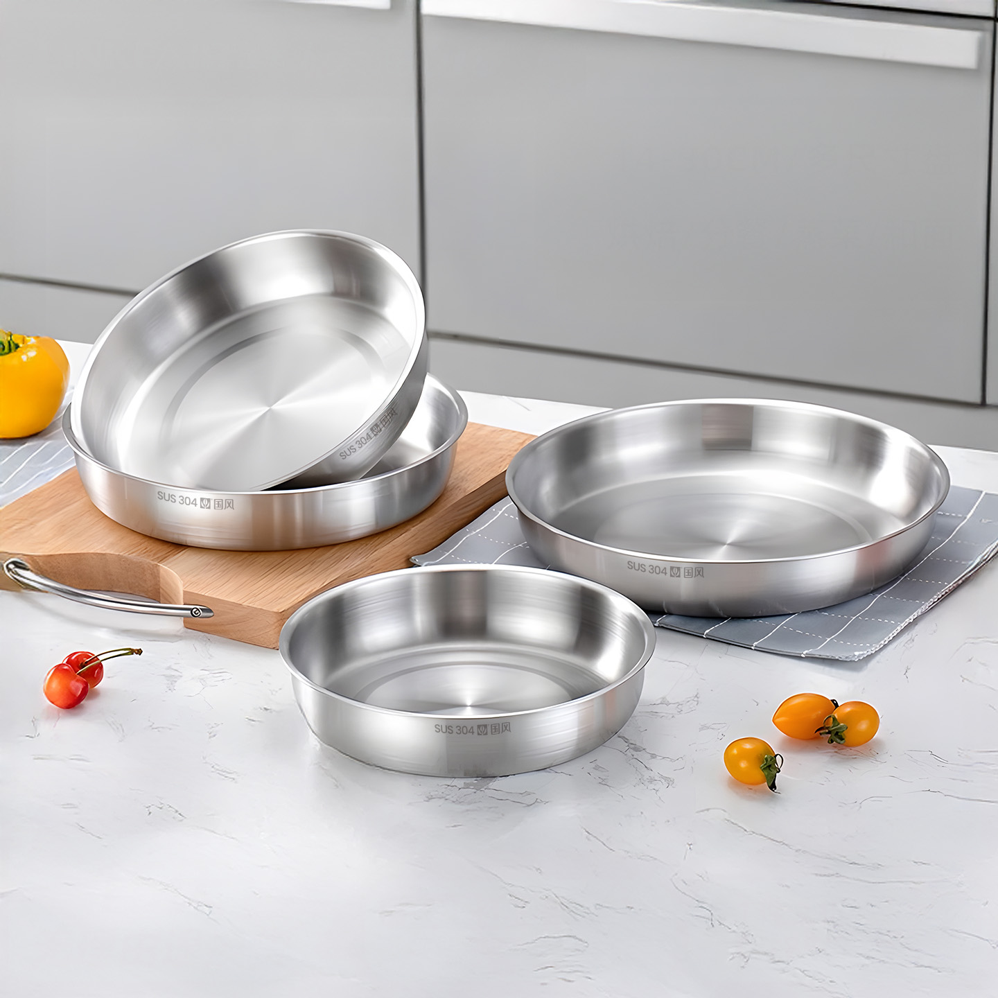 国风304食品级不锈钢蒸圆盘子