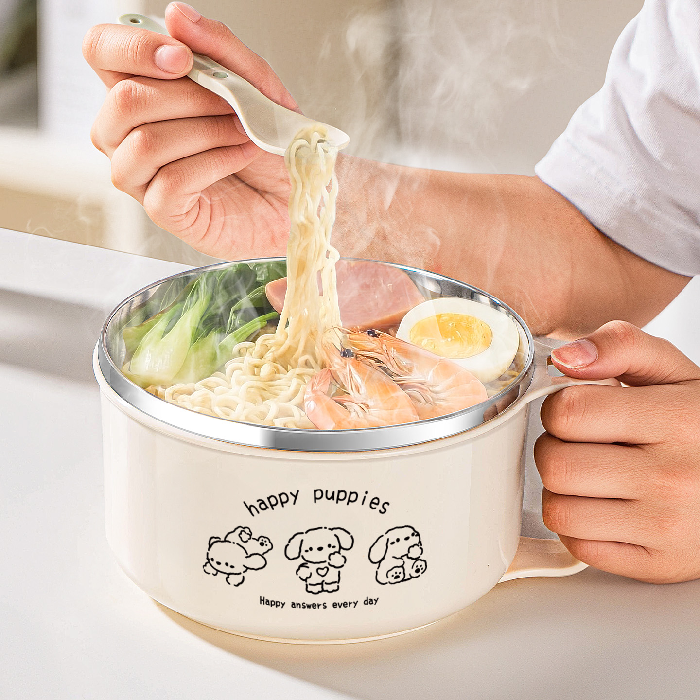 国风带盖泡面碗不锈钢宿舍用