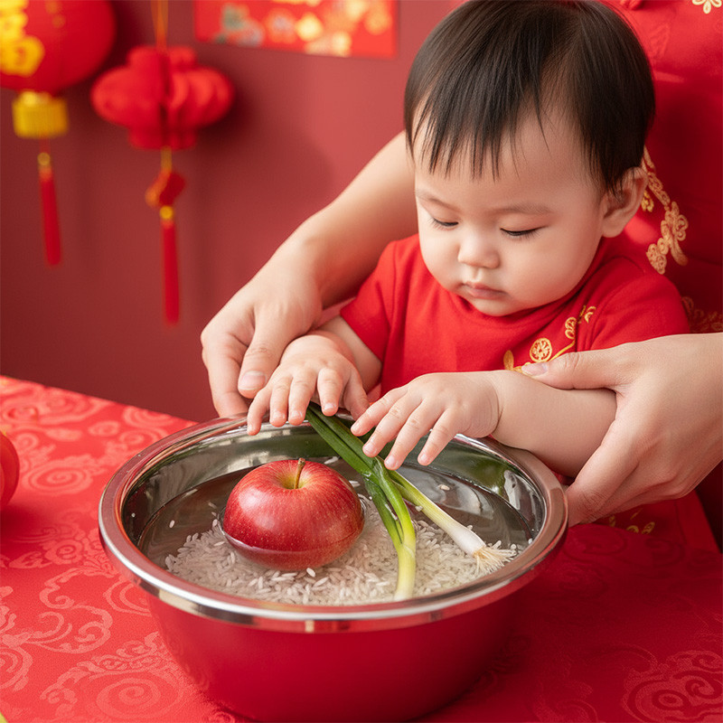 净手盆周岁礼仪式用品红盆宝宝一岁一礼喜盆红苹果不锈钢盆乔迁盆