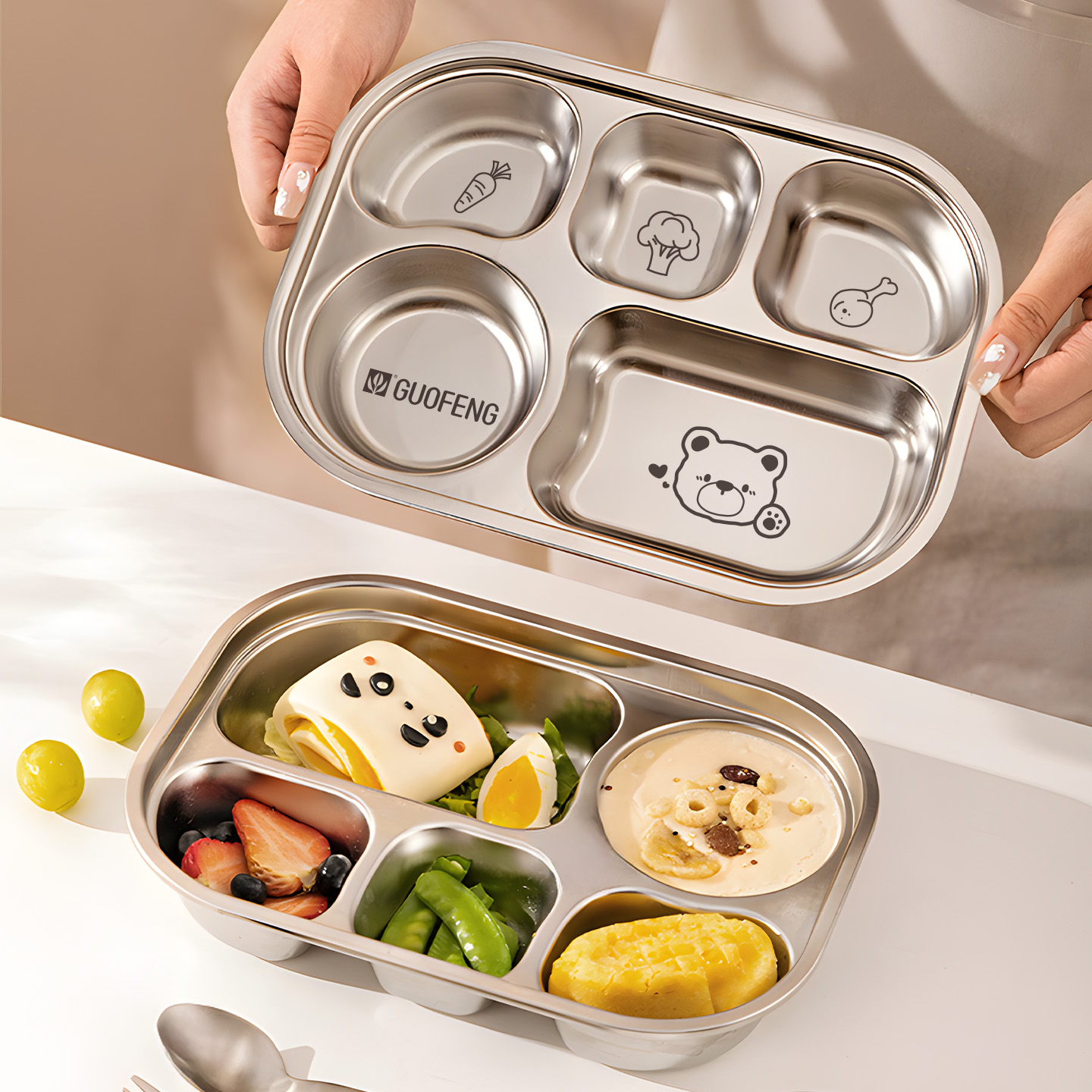 分格儿童餐盘316L不锈钢食品级宝宝吃饭专用盘子幼儿园婴儿分餐盘