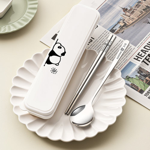 便携式筷子勺子套装一人用小学生上学专用不锈钢餐具收纳盒