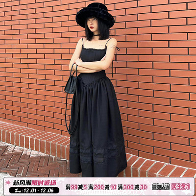哥特少女分割束腰百搭吊带连衣裙