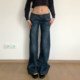 低腰显瘦休闲裤 复古水洗猫须褶皱直筒牛仔裤 高街辣妹 ROCKMORE