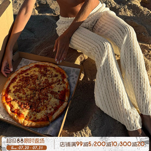 寬松顯瘦長褲 ROCKMORE 海邊度假 米白色肌理感松緊腰針織休閑褲