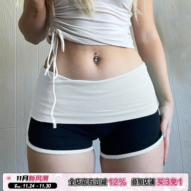 辣妹撞色腰头运动短裤