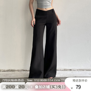 ROCKMORE【通勤百搭】v字腰头西装阔腿裤 辣妹显瘦轻薄黑色长裤潮