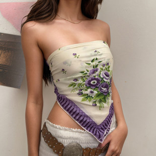 ROCKMORE 花卉印花多穿法则方巾配饰性感百搭上衣夏 夏威夷度假