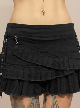 ROCKMORE【哥特世界】暗黑系不规则辣妹短裙 小众多层设计百褶裙