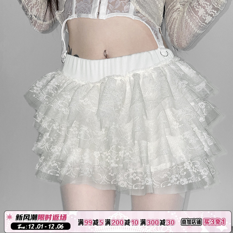 初恋感多层蕾丝拼接蓬蓬蛋糕裙