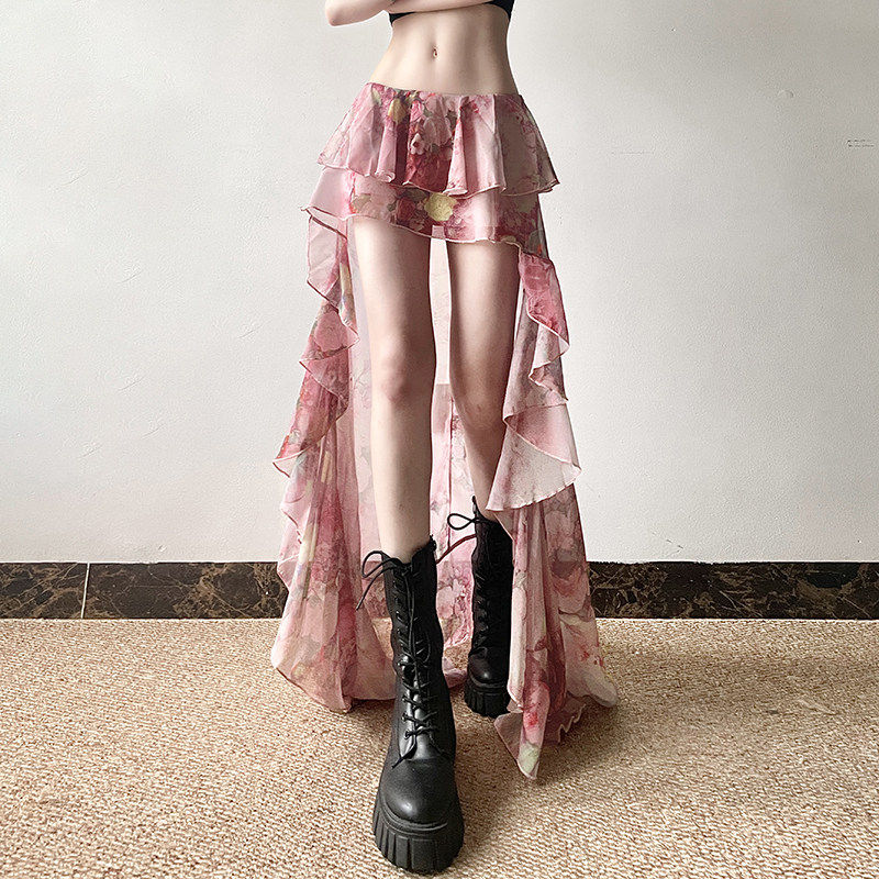 ROCKMORE【性感浪漫】粉色碎花荷叶边开叉长裙 辣妹度假风半身裙,女装/女士精品,半身裙,淘宝优惠券,粉丝福利购,淘宝优惠卷