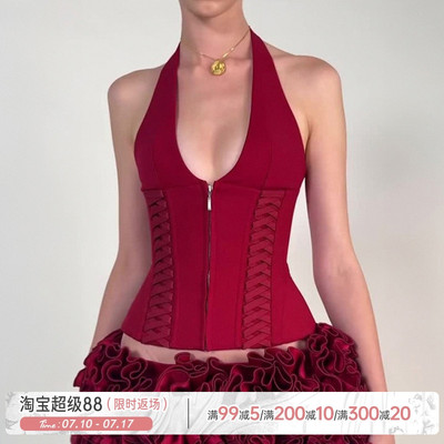 Jennie同款性感鱼骨绑带背心