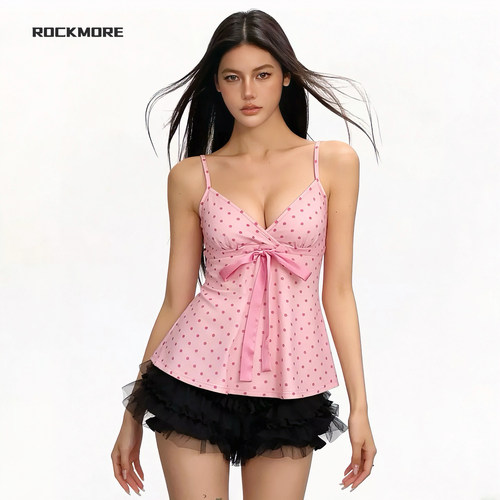 甜妹风粉色波点吊带背心女夏