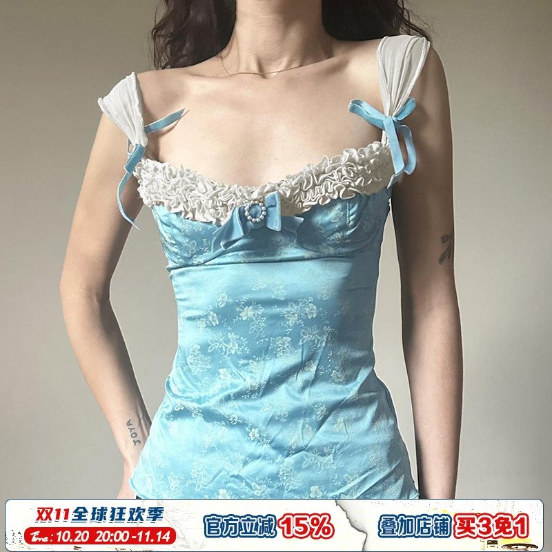 少女蝴蝶结装饰植系印花背心