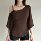 单肩串珠吊带蝙蝠袖 ROCKMORE 中古风 棕色上衣显瘦露肩性感T恤