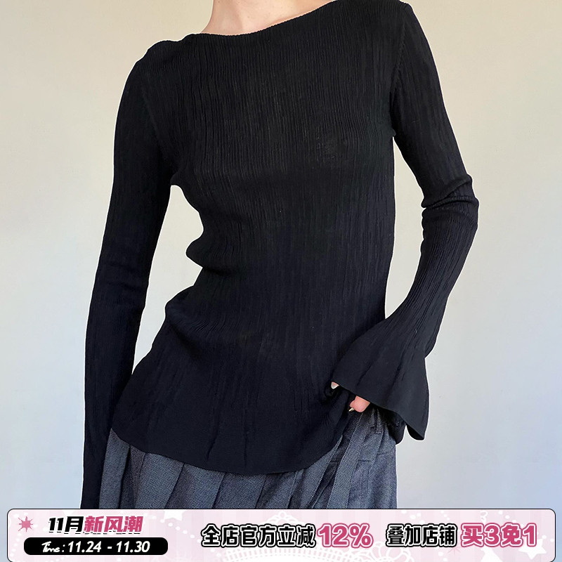 黑色主义极简基础圆领喇叭袖T恤