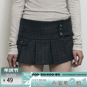 ROCKMORE【英伦学院风】复古苏格兰格纹钮扣百褶短裙女显瘦半身裙