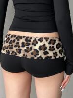 ROCKMORE [Sexy Spice Girl] Retro leopard print patchwork low-waisted shorts, contrasting color waist and head slimming hot pants thumbnail 4