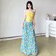 黄色系带挂脖背心 ROCKMORE 多巴胺少女 度假风蓝色碎花中长裙