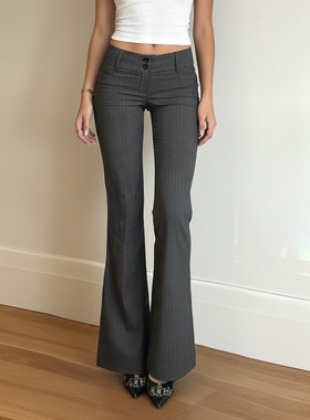 ROCKMORE【高智辣妹】通勤风低腰灰色微喇西装裤女修身显瘦休闲裤
