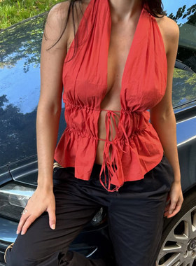 ROCKMORE【南澳度假】橙色超美露背性感海边沙滩吊带夏季时髦背心
