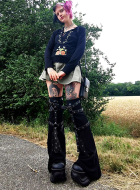 ROCKMORE暗黑系朋克金属鸡眼皮扣长筒腿套小众设计感亚文化拼接袜