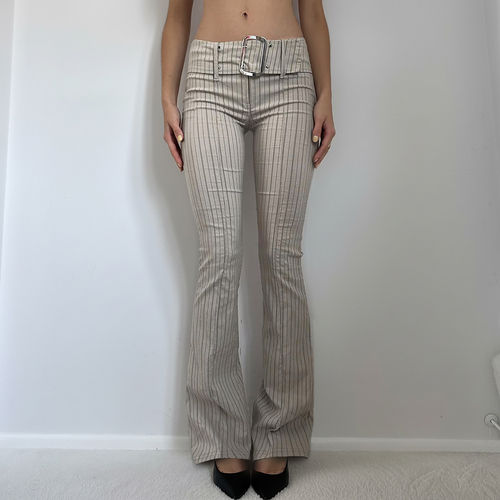 复古条纹低腰喇叭裤女