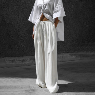 垂感百搭长裤 白色松弛感褶皱腰头宽松休闲裤 高智OL风 ROCKMORE