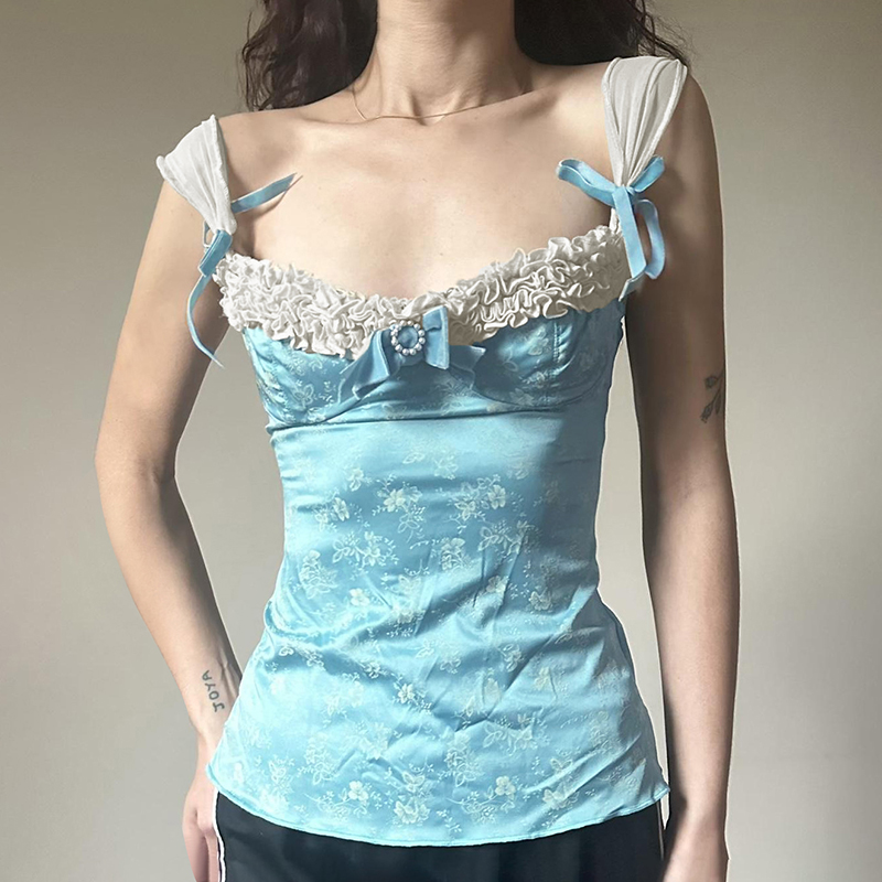 少女蝴蝶结装饰植系印花背心