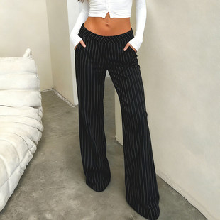 高智辣妹 条纹西裤 通勤风翻领条纹西装 修身 马甲背心 ROCKMORE