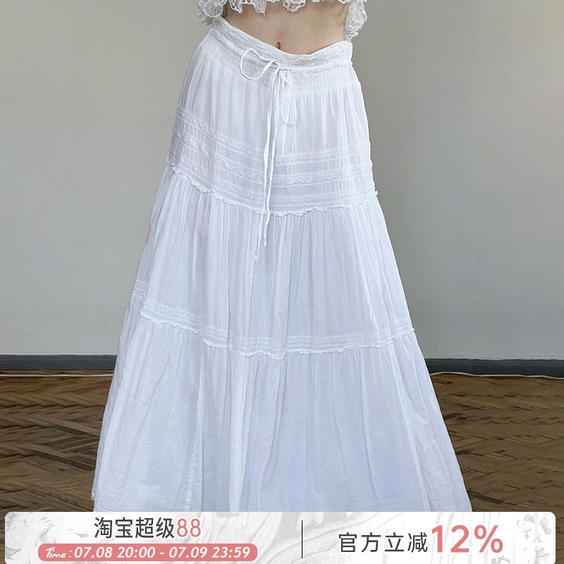 【純潔月光】度假風蕾絲拼接長裙