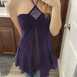 饰网纱挂脖吊带 特色bling亮片装 复古背心潮 韵味紫色 ROCKMORE