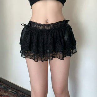 ROCKMORE 芭蕾风黑色蝴蝶结蕾丝半身裙小众百搭蛋糕裙 甜辣氛围